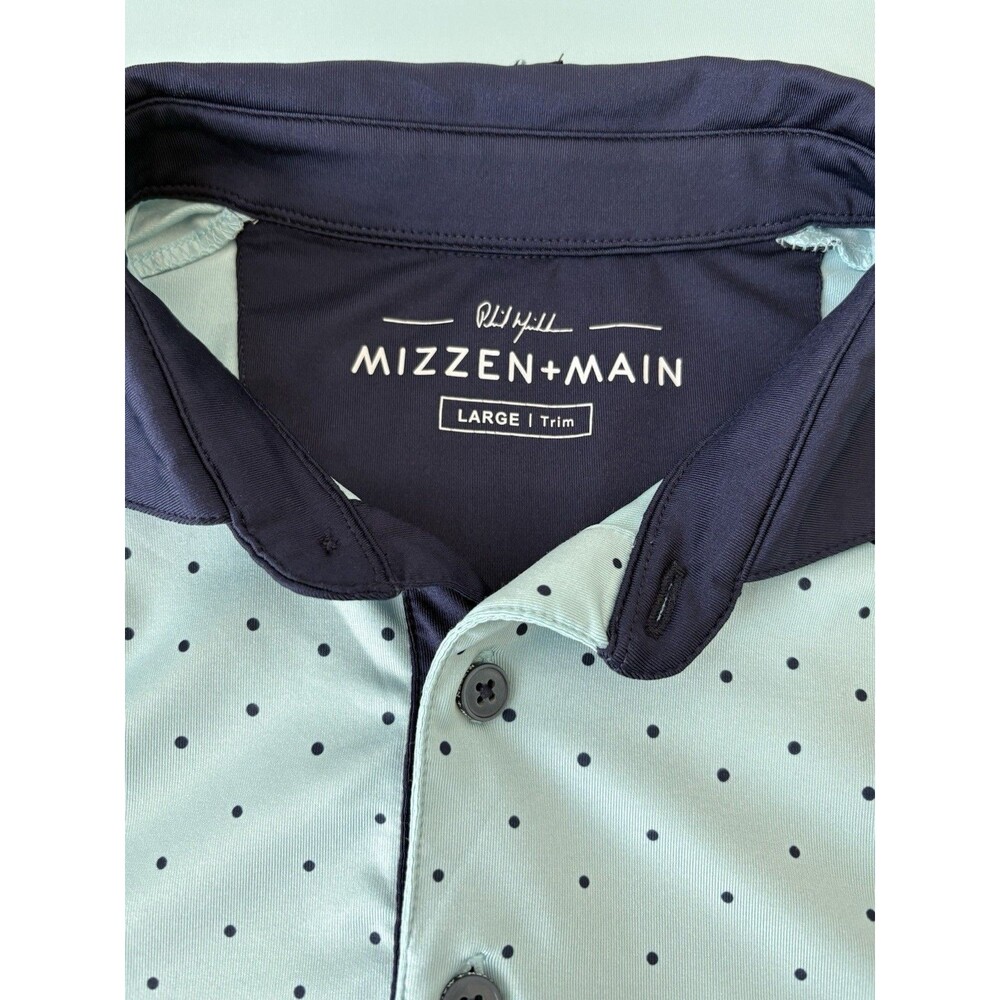 Mizzen + Main Polo Shirt Mens Large Blue Navy Dot Performance Golf Stretch Golf - Picture 5 of 8